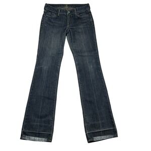 7 For All Mankind Jeans Womens 27* Bootcut Blue No Stretch Low Rise Damaged Hem*